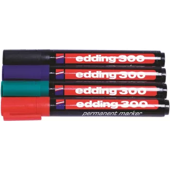 Edding 300-E4 set markerjev, 4 kosi, črn/moder/zelen/rdeč 4-300-4