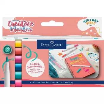 Faber-Castell Goldfaber Creative marker set, 6 različnih barv, Holiday Vibes Edition, črnilo na vodni osnovi, konica s čopičem 161013