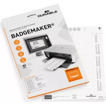DURABLE BADGEMAKER® vložne etikete 67 x 17 mm, bele, 400 etiket, A4 listi, za brizgalne in laserske tiskalnike 146102