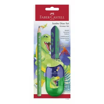 Faber-Castell Dino Jumbo pisalni set, zelen, 3 pisala, 3 mm mina, ergonomsko trikotno, zlomljeno odporno, od 3 let 111529