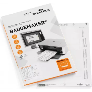 DURABLE BADGEMAKER vložne etikete 30 x 65 mm, bele, 100 vložkov (20 listov po 5) 142302