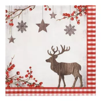 PAPSTAR božični motiv prtički X-mas Deer 400 x 400 mm, natisnjeni, 1/4 prepogib, 3-slojni - 1 kos (37222)