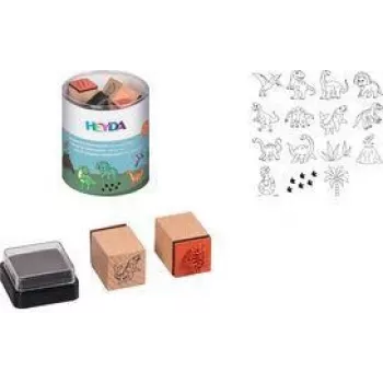 HEYDA set žigov z motivi dinozavrov, 15 prozornih žigov v okrogli posodi za shranjevanje 20-48 884 76