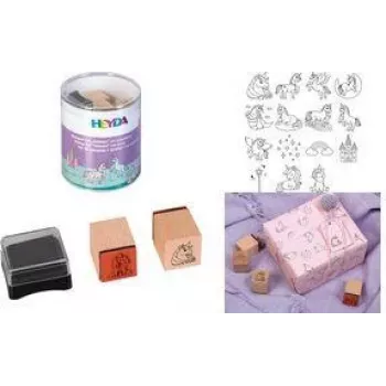 HEYDA set žigov z motivom samoroga, 15 jasnih žigov v okrogli škatli 204888439