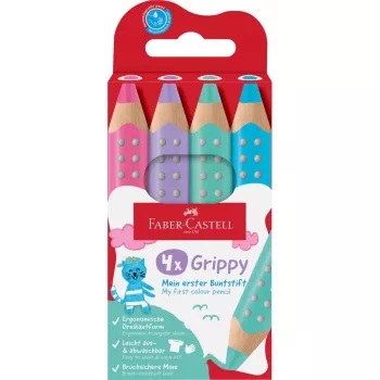 Faber-Castell Grippy Pastel trikotni barvni svinčniki, paket 4 kosov, jumbo mehka mina za majhne otroške roke 110702