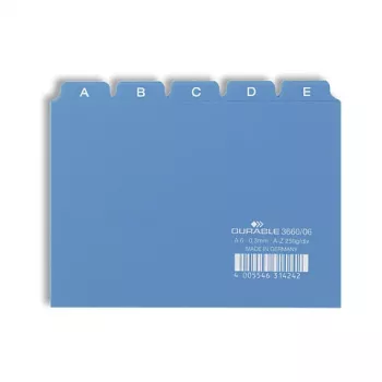 DURABLE A6 kazalo A-Z, 25 kazal, polipropilen, sivo, reliefno, 1 set 366006