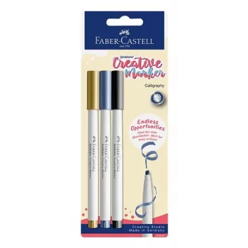 Faber-Castell Goldfaber Creative Marker set, 3 kosi, na vodni osnovi, konica s čopičem, različne barve (črna, siva, bela), blister pakiranje 160905