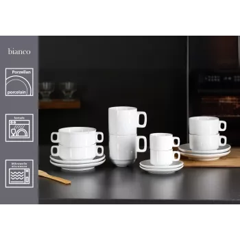 Ritzenhoff & Breker BIANCO bele porcelanaste kavne skodelice, 245 ml, set 6 kosov, zložljive, primerne za pomivalni stroj in mikrovalovno pečico 429848