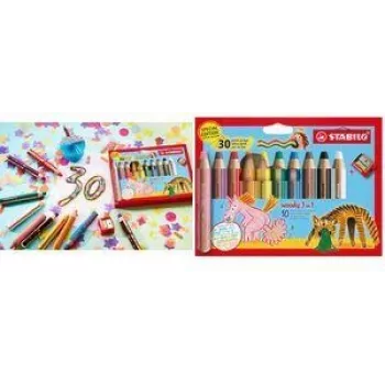 STABILO woody 3 in 1 Multitalent svinčnik, škatlica 10 kosov, jubilejna izdaja 30 let, okrogel, različne barve EO880/10-3