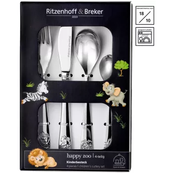 Ritzenhoff & Breker HAPPY ZOO otroški jedilni pribor, 4-delni, nerjavno jeklo, živalski motivi 812701