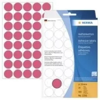 HERMA 2256 trajno lepljive okrogle nalepke živo rdeče 19 mm, 960 nalepk (24 listov x 40)