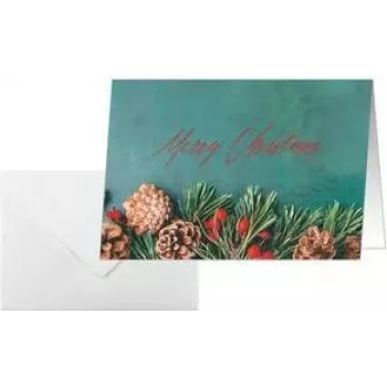 SIGEL DS642 Green Christmas A6 ležeča voščilnica, 250 g/m² bel karton, brizgalni/laserski/kopirni tiskalnik, 5 voščilnic z ovojnicami