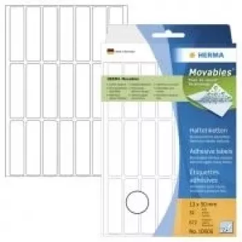 HERMA Movables 10606 samolepilne papirnate nalepke, mat bela, 13 x 50 mm, 672 nalepk (32 listov x 21), odstranljive brez ostankov