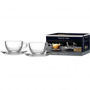 Ritzenhoff & Breker BARISTA komplet za kapučino, 4-delni, prozorno steklo, 220 ml skodelice, primerne za pomivalni stroj 822021