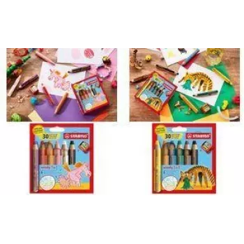 STABILO woody 3 in 1 Multitalent svinčnik, 6-delni set v tigrastem okroglem peresniku, barvni svinčnik, vodena barva in voščenka v enem EO8806-4-2