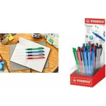 STABILO pointball colorful potisni kemični svinčnik z prodajnim displayem, 38 različnih barv, 0,5 mm, nedrseč oprijem 6033/38-1