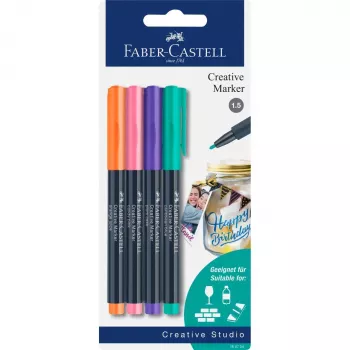 Faber-Castell Creative set markerjev 4 kosov, črnilo na vodni osnovi, brez vonja, obstojno proti brisanju, različne barve 160704