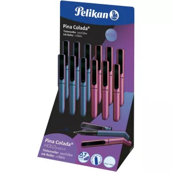 Pelikan Pina Colada Holo kemični svinčnik - stojalo z 12 kosi, holografski kovinski lak, srednje modro črnilo 300007994