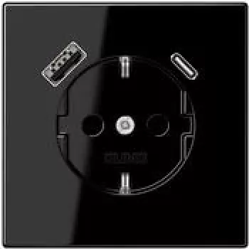 JUNG LS 1520-15 CA SW vtičnica SCHUKO 16 A s polnilnikom USB 1 x tip A + 1 x tip C, Safety Plus, serija LS, črna