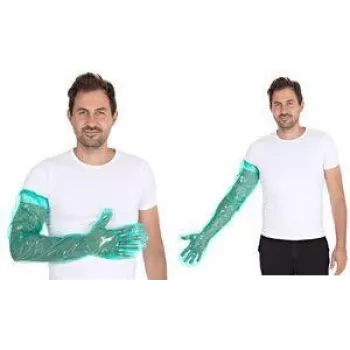 HYGOSTAR SOFTLINE LONG PLUS LDPE rokavice za enkratno uporabo, zelene, univerzalna velikost, elastična manšeta na nadlakti, gladke in mehke, 1 kos 2621