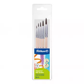 Pelikan Starter set čopičev, 5-delni set s čopiči iz naravne dlake in lesenimi ročaji, v prozorni torbici 300008264