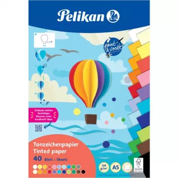 Pelikan blok barvnega kartona DIN A5, 40 listov, 120 g/m², 21 barv, lepljen na zgornjem robu 300002259