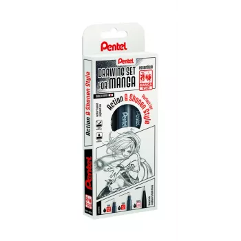 Pentel Manga Action set finelinerjev, črni, 3 svinčniki (0,05/0,2/0,8 mm) v etuiju MNG3PCS-AC