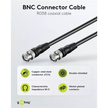 Wentronic Goobay BNC povezovalni kabel, črn, 3 m - BNC vtič na BNC vtič, 75 Ohm koaksialni 50089