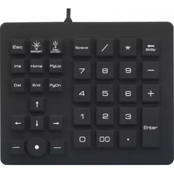 Renkforce USB numerična tipkovnica zaščitena pred brizganjem, zaščitena pred prahom, s kroglično miško črna (RF-4791687)