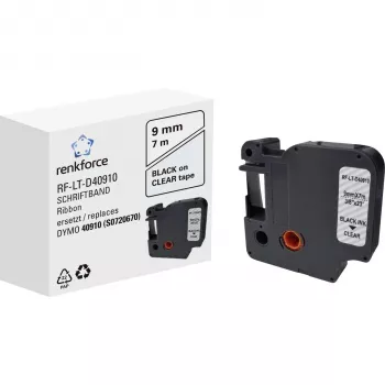 Renkforce RF-LT-D40910 združljiv etiketni trak za DYMO D1 - 40910, 9 mm, prozoren, črn, 7 m RF-6027842