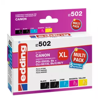 Edding EDD-502 E združljive kartuše s črnilom Multi-Pack za Canon PGI-550PGBK XL, CLI-551 C/M/Y XL (črna, cyan, magenta, rumena)