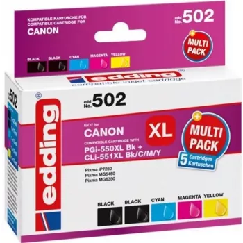 Edding EDD-502 E združljive kartuše s črnilom Multi-Pack za Canon PGI-550PGBK XL, CLI-551 C/M/Y XL (črna, cyan, magenta, rumena)