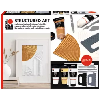 Marabu STRUCTURED ART set akrilne strukturne paste, 3 x 100 ml, bela, na vodni osnovi, kremno-pastozna, mat površina 1202000000088