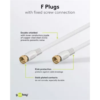 Wentronic Goobay SAT povezovalni kabel, 100% oklopljen, pozlačen, bel, 7,5 m - F vtič na F vtič (67294)