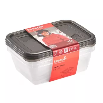 keeeper fredo fresh set posod za shranjevanje, 3x 1,25 L, pravokotne, prozorno dno s sivim pokrovom 3067582700000