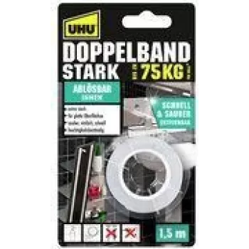 UHU montažni trak STRONG, dvostranski, do 75 kg, bel izjemno močan, alternativa vijakom in žebljem, trajno oprijema – 1 kos (46890)