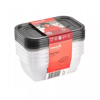 keeeper fredo fresh set posod za shranjevanje hrane, 5x 0,5 L, pravokotne, prozorne s sivimi pokrovi 3067282700000