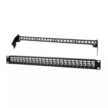 LogiLink PrimeLine 24-Port oklopljen Cat.6A Keystone patch panel, 19-palčni 1U, črn (RAL9005), 24x Keystone moduli priloženi NK5001