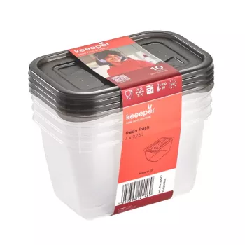 keeeper fredo fresh set posod za shranjevanje, 4 x 0,75 L, pravokotne, prozorne s sivimi pokrovi 3067382700000