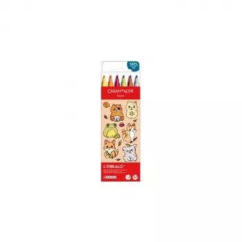 Caran d'Ache Fibralo Kawaii Animals flomastri, 6 kosov, črnilo na vodni osnovi, akvarelni učinek 185.803