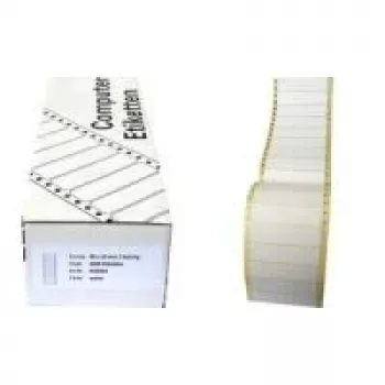 Neprekinjene računalniške nalepke Kores EE8936, 89 x 36 mm, 4000 nalepk, fanfold, bele, trajno lepilo, za iglične tiskalnike