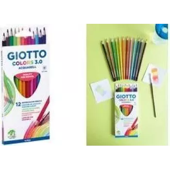 GIOTTO COLORS 3.0 ACQUARELL akvarelni svinčniki, 12 različnih barv, šestrobni, 3,0 mm mina, kartonska škatla (F277100)