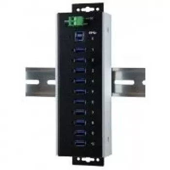EXSYS EX-1110HMVS-WT industrijsko 10-portno USB 3.2 Gen 1 vozlišče, za montažo na DIN letev, kovina, 5Gbps