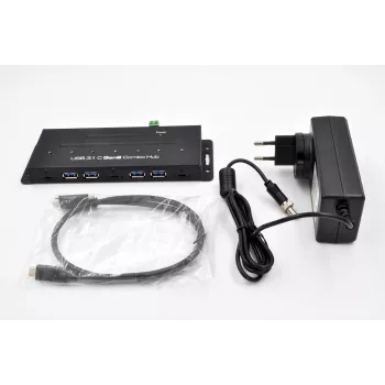 EXSYS EX-1247HMVS 7-portni industrijski USB 3.2 Gen 2 hub z montažo na DIN letev
