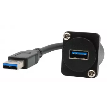 EXSYS EX-49164 vgradni adapter kabel D-tip USB 3.2 Gen 1, USB-A vtič na vtičnico, 20 cm, črn