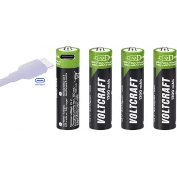 Voltcraft VC-AA1300USB USB-C polnilne Li-Ion AA baterije 1300 mAh 1,5 V, paket 4 kosov