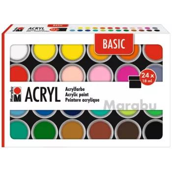 Marabu set akrilnih barv BASIC, 24 x 18 ml, visoka pigmentacija, zelo visoka svetlobna obstojnost 1210000000215