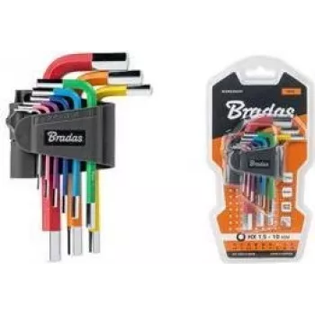 Bradas 9-delni komplet imbus ključev, jeklo S2, večbarvni, metrični 1.5-10mm, L-oblika, barvno označeni, DIY-HKH42-SH/B