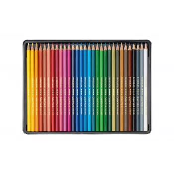 CARAN D'ACHE Swisscolor vodoodporne barvice, 30 različnih barv, cedrovina, šestrobne, kovinska škatla 1284.730