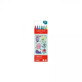 CARAN D'ACHE Fibralo Kawaii Monsters flomastri, set 6, na vodni osnovi, črnilo topno v vodi, uporaba suho ali mokro (185.801)